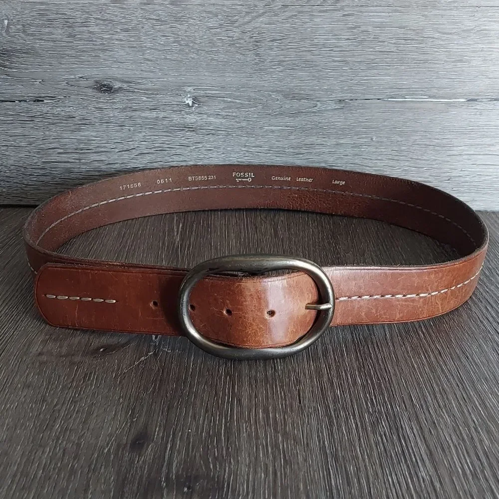 Fossil Brown Leather Stitched Belt for Men Size Large